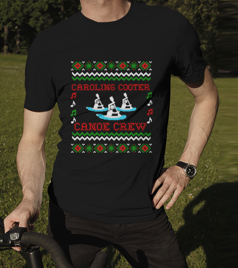 Caroling Cooter Canoe Crew Festive Holiday Pattern With Music Notes And Canoe T-Shirt
