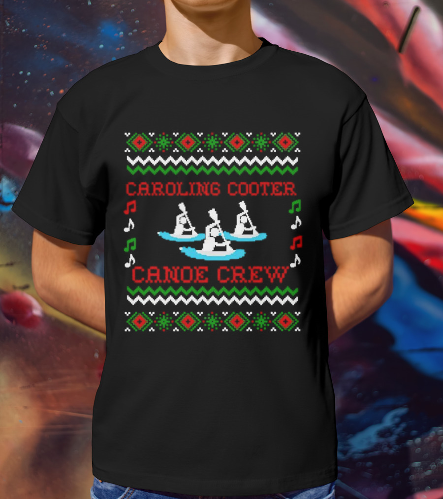 Caroling Cooter Canoe Crew Festive Holiday Pattern With Music Notes And Canoe T-Shirt