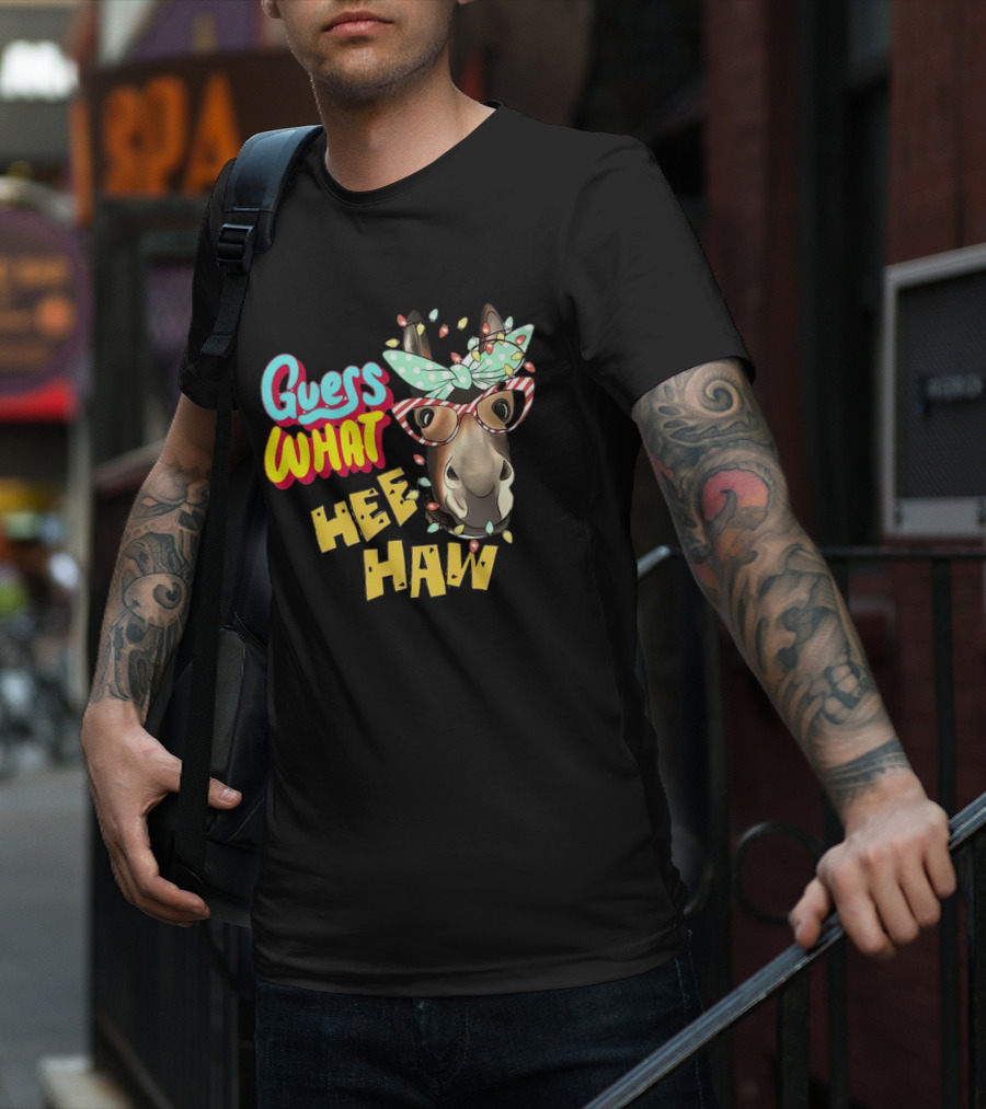 Guess What Hee Haw Christmas Donkey Lights And Glasses T-Shirt