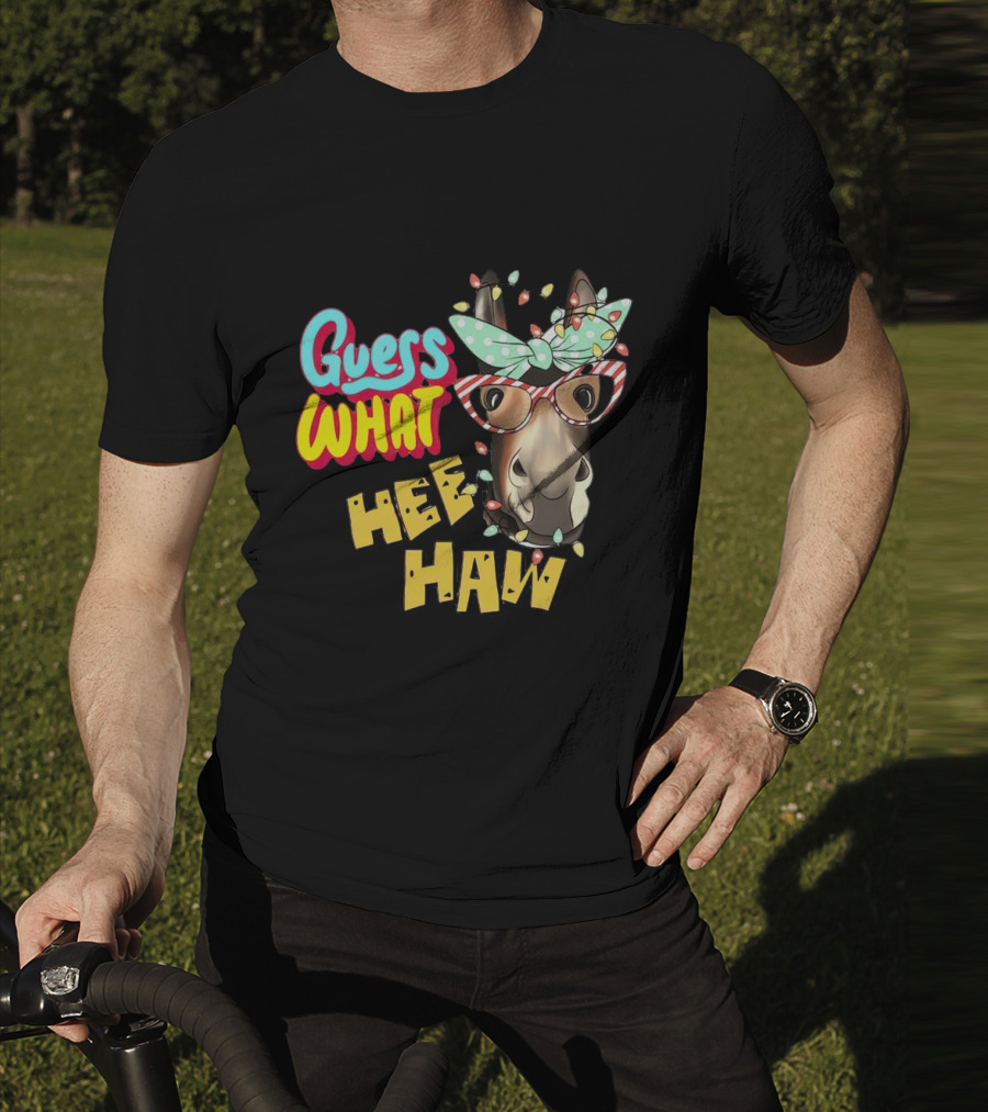 Guess What Hee Haw Christmas Donkey Lights And Glasses T-Shirt