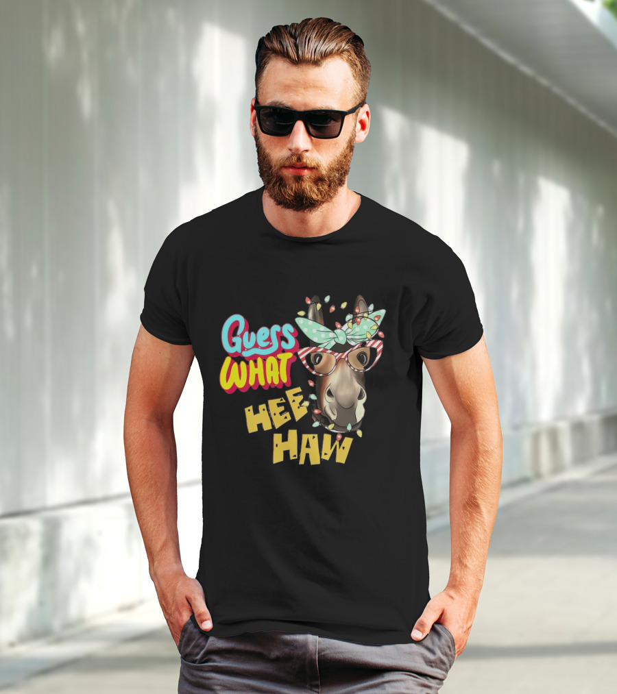 Guess What Hee Haw Christmas Donkey Lights And Glasses T-Shirt