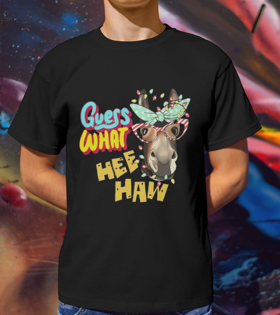 Guess What Hee Haw Christmas Donkey Lights And Glasses T-Shirt
