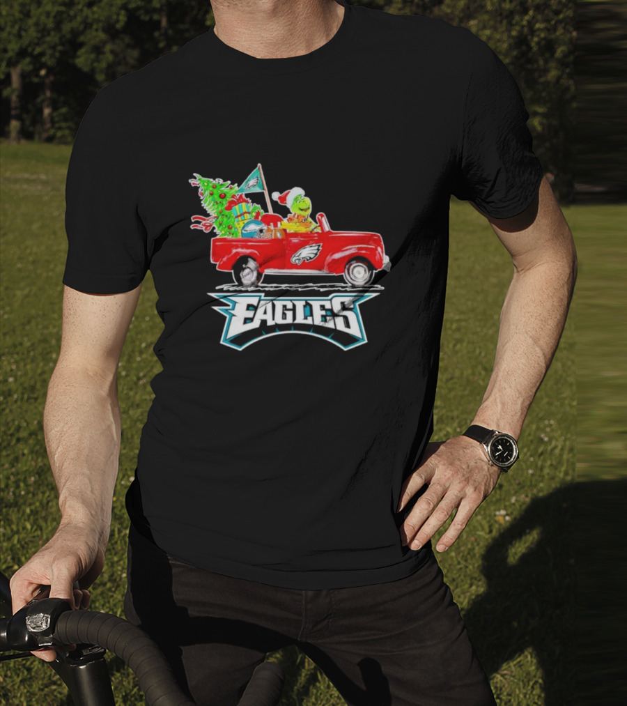 Grinch Dog Driving Red Truck Philadelphia Eagles Christmas Tree T-Shirt