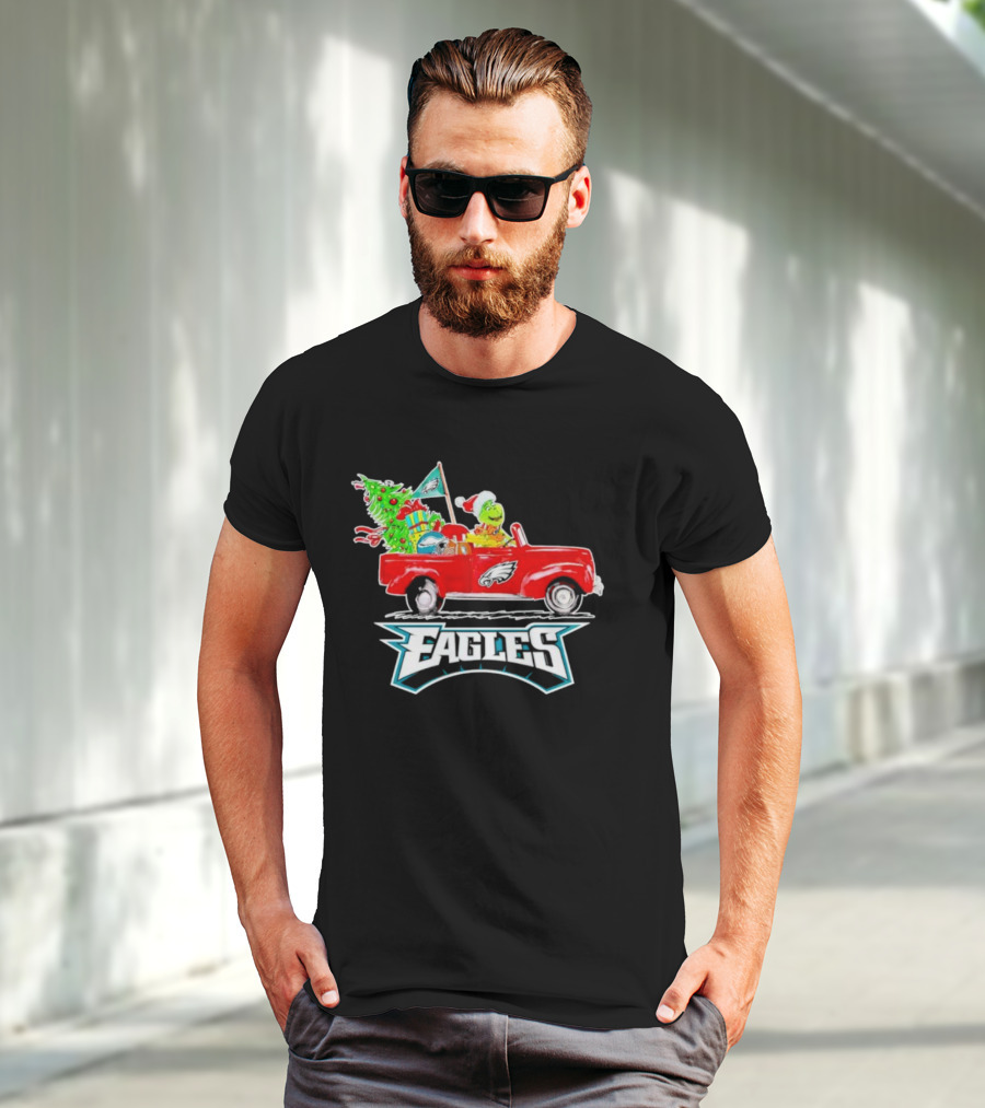 Grinch Dog Driving Red Truck Philadelphia Eagles Christmas Tree T-Shirt