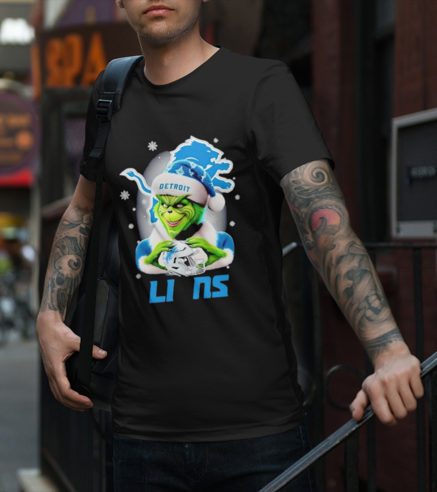 Grinch Loves Detroit Lions Christmas Holiday Football Magic T-Shirt