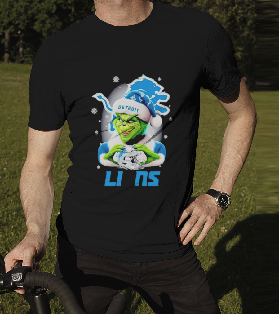 Grinch Loves Detroit Lions Christmas Holiday Football Magic T-Shirt