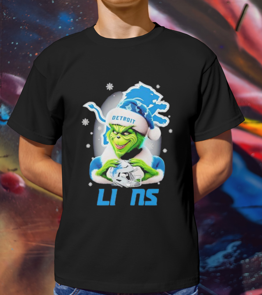Grinch Loves Detroit Lions Christmas Holiday Football Magic T-Shirt