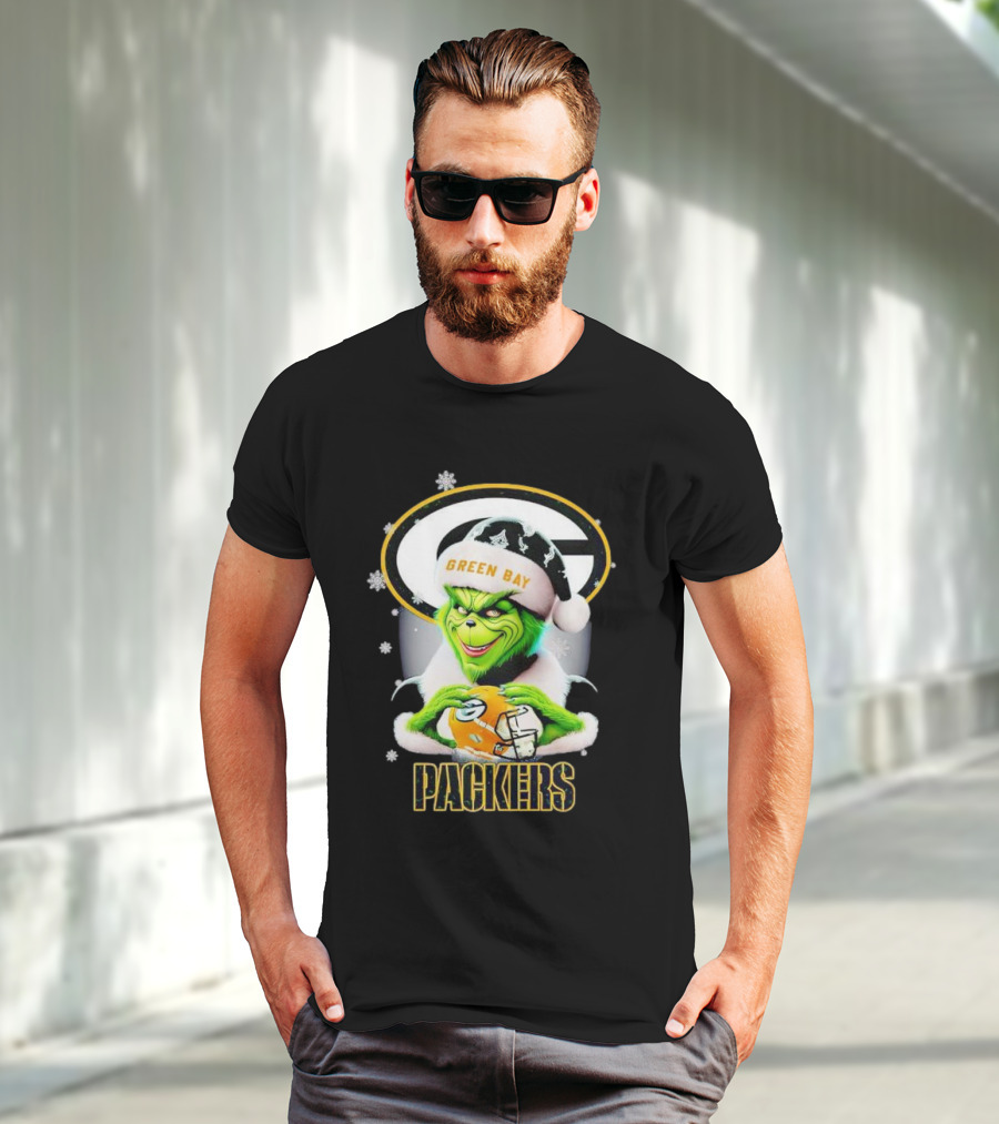 Green Bay Packers Grinch Christmas Fan Art Snowflakes Helmet T-Shirt