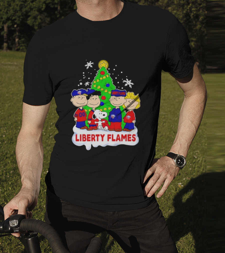 Liberty Flames Peanuts Characters Christmas Tree Snoopy Charlie Brown T-Shirt