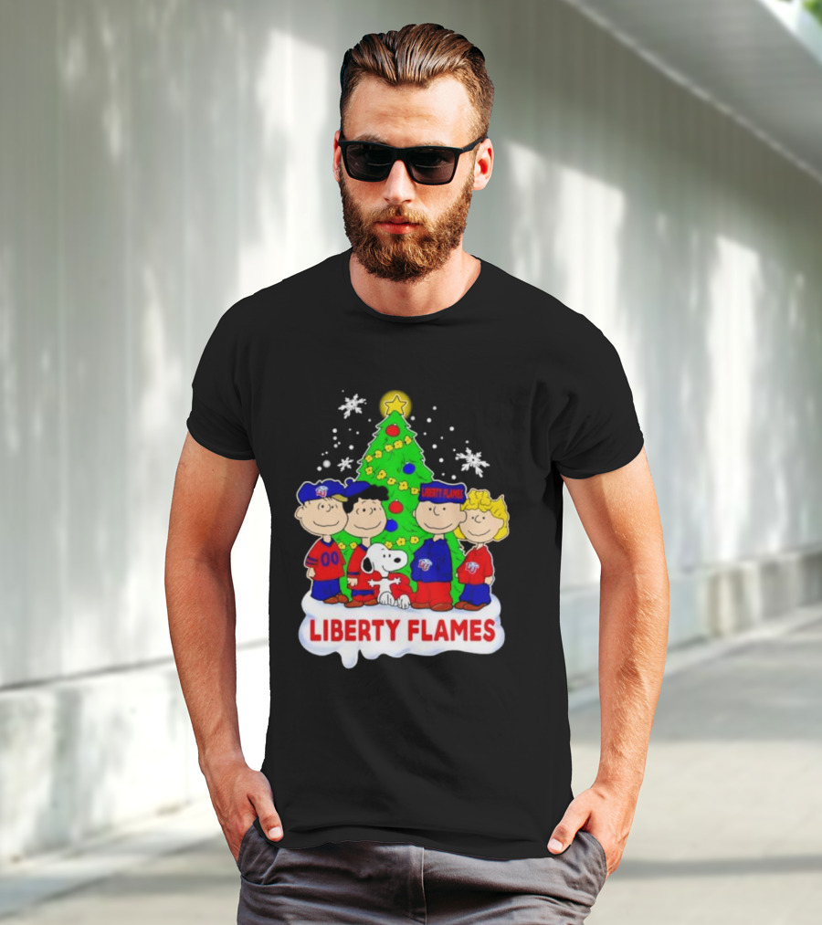 Liberty Flames Peanuts Characters Christmas Tree Snoopy Charlie Brown T-Shirt