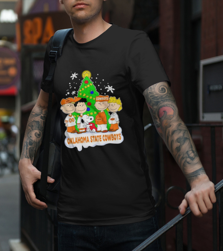 Peanuts Characters Oklahoma State Cowboys Christmas Tree T-Shirt
