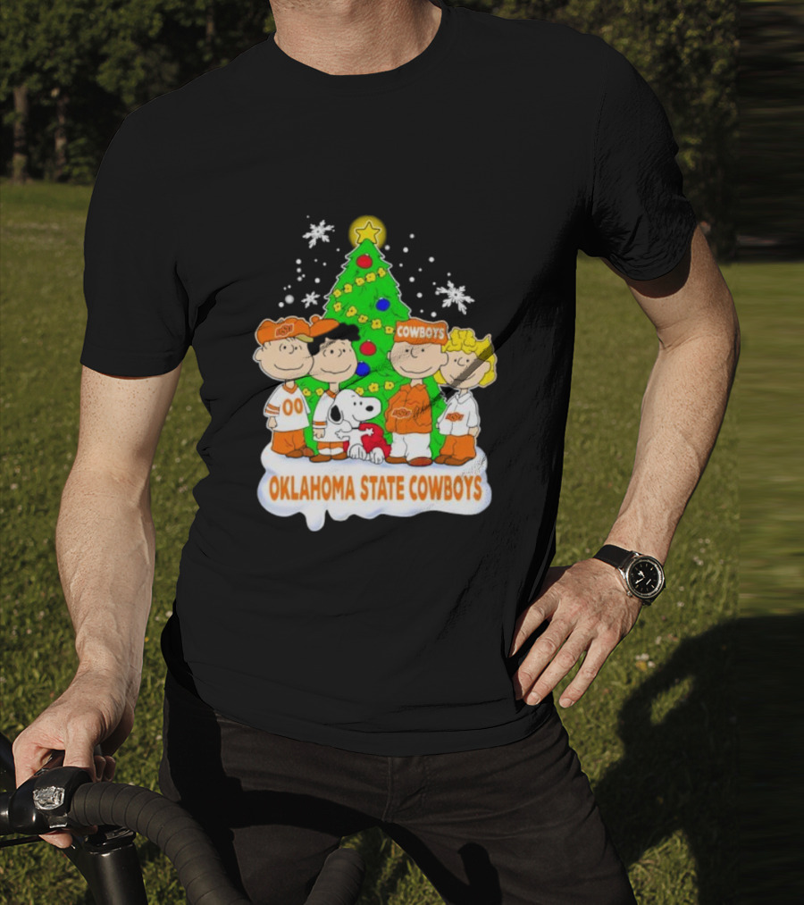 Peanuts Characters Oklahoma State Cowboys Christmas Tree T-Shirt