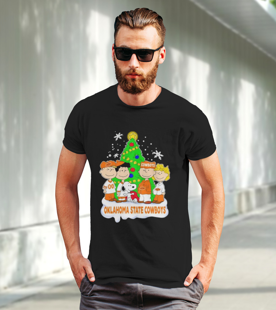 Peanuts Characters Oklahoma State Cowboys Christmas Tree T-Shirt