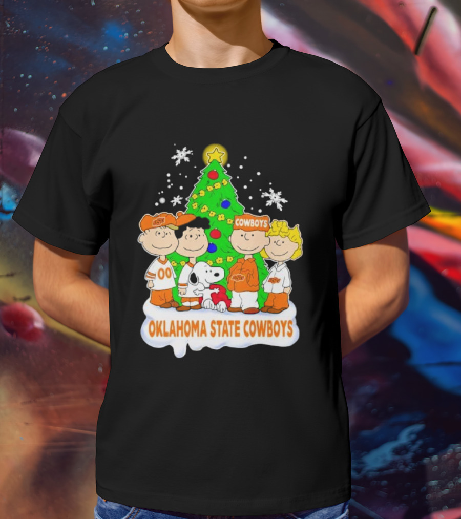 Peanuts Characters Oklahoma State Cowboys Christmas Tree T-Shirt