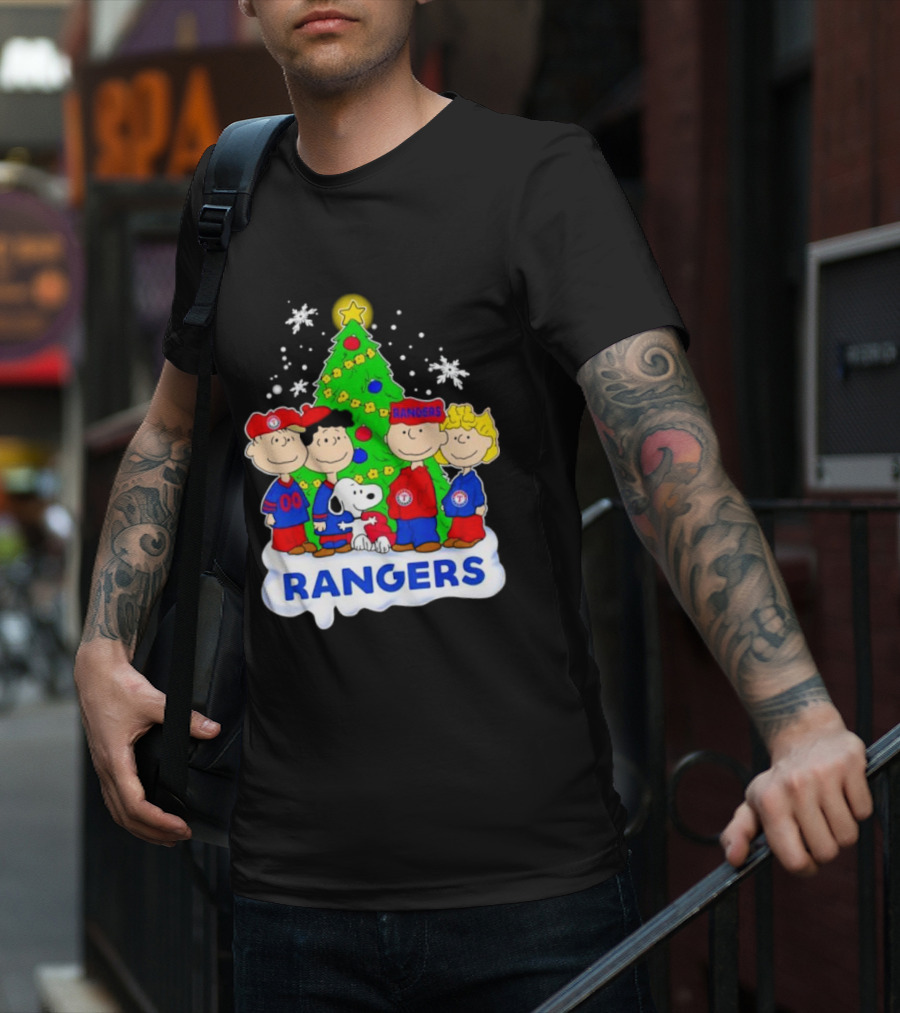 Peanuts Characters Texas Rangers Christmas Tree T-Shirt