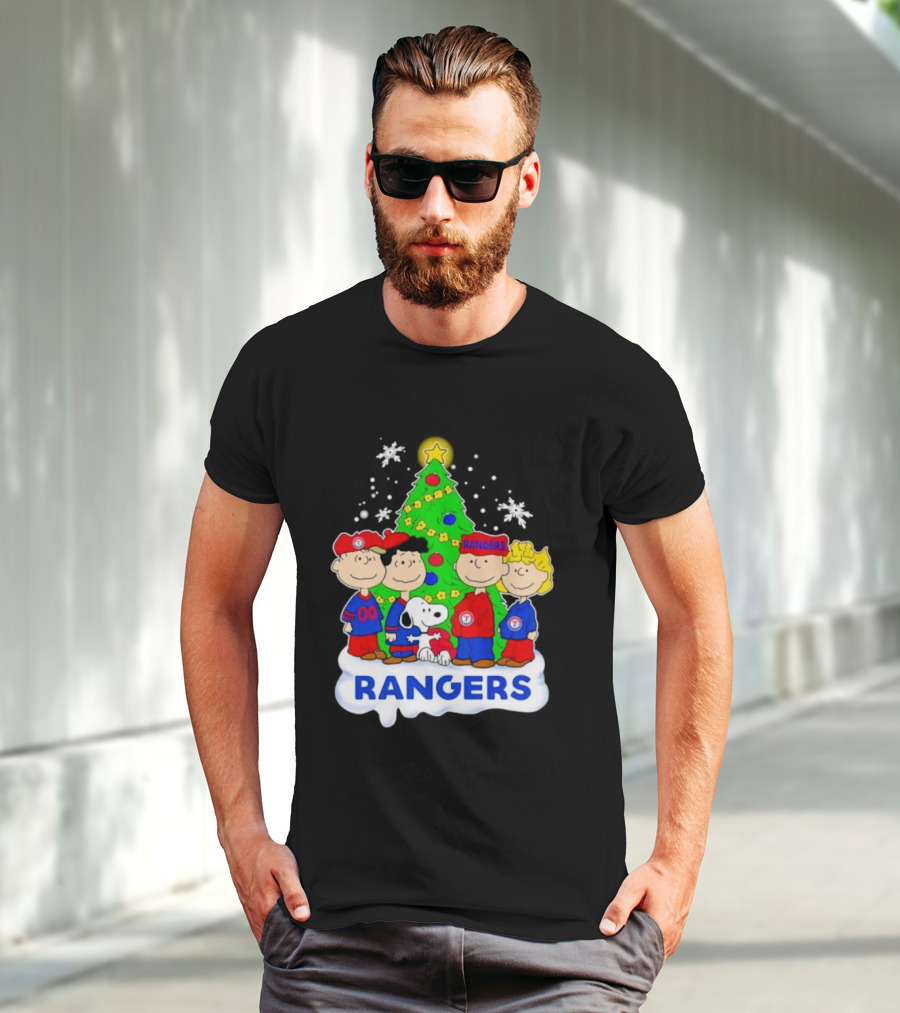 Peanuts Characters Texas Rangers Christmas Tree T-Shirt