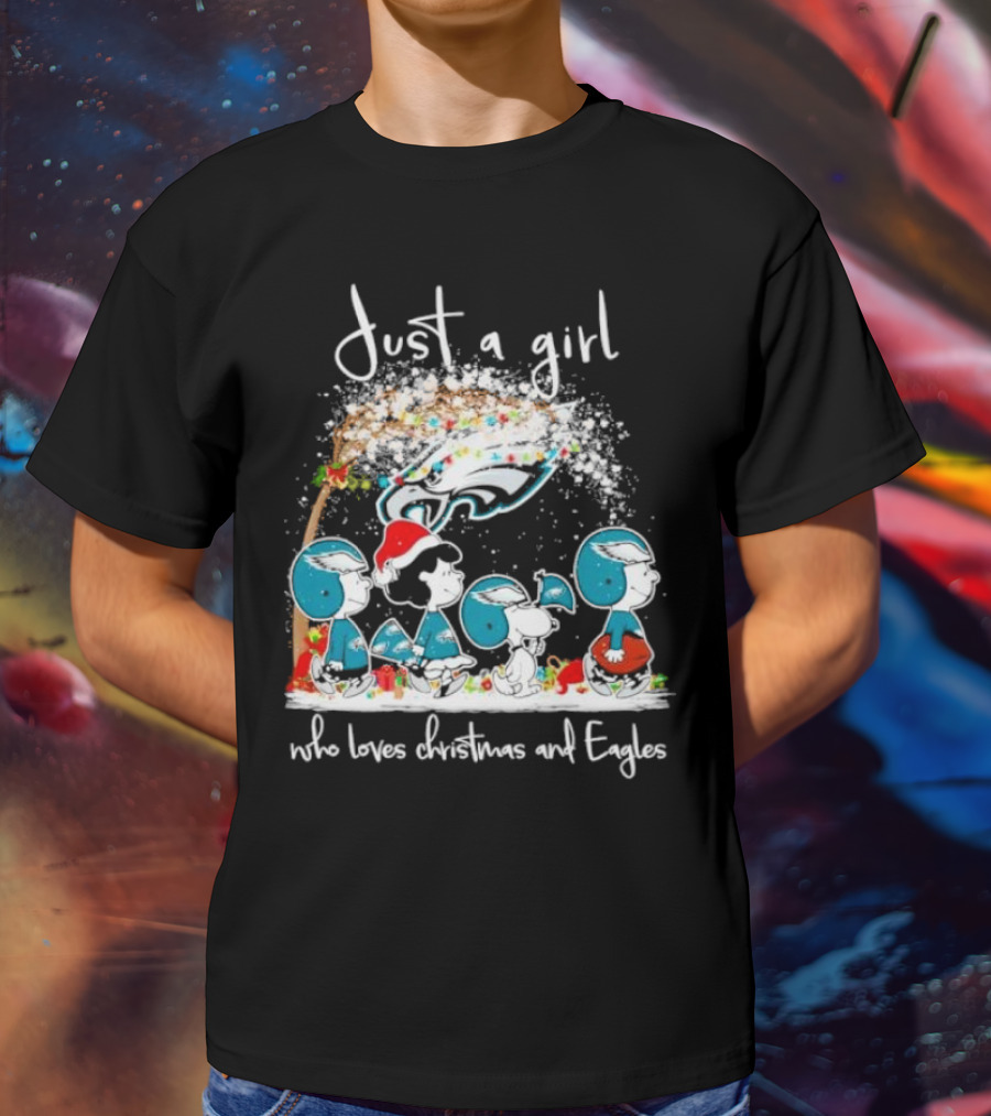 Peanuts Just A Girl Who Loves Christmas And Eagles T-Shirt