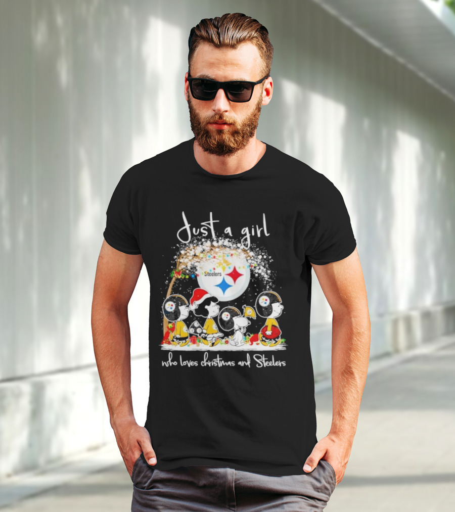 Just A Girl Who Loves Christmas And Steelers Peanuts Characters T-Shirt