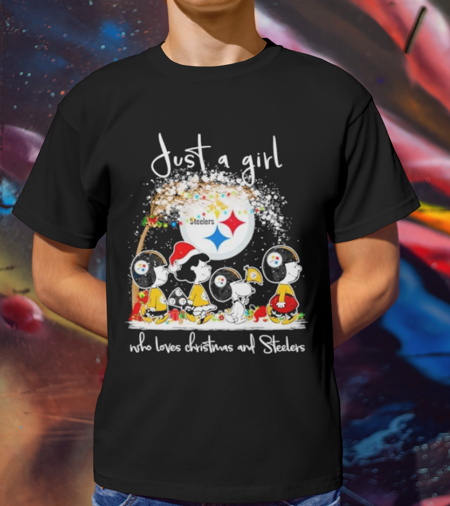 Just A Girl Who Loves Christmas And Steelers Peanuts Characters T-Shirt