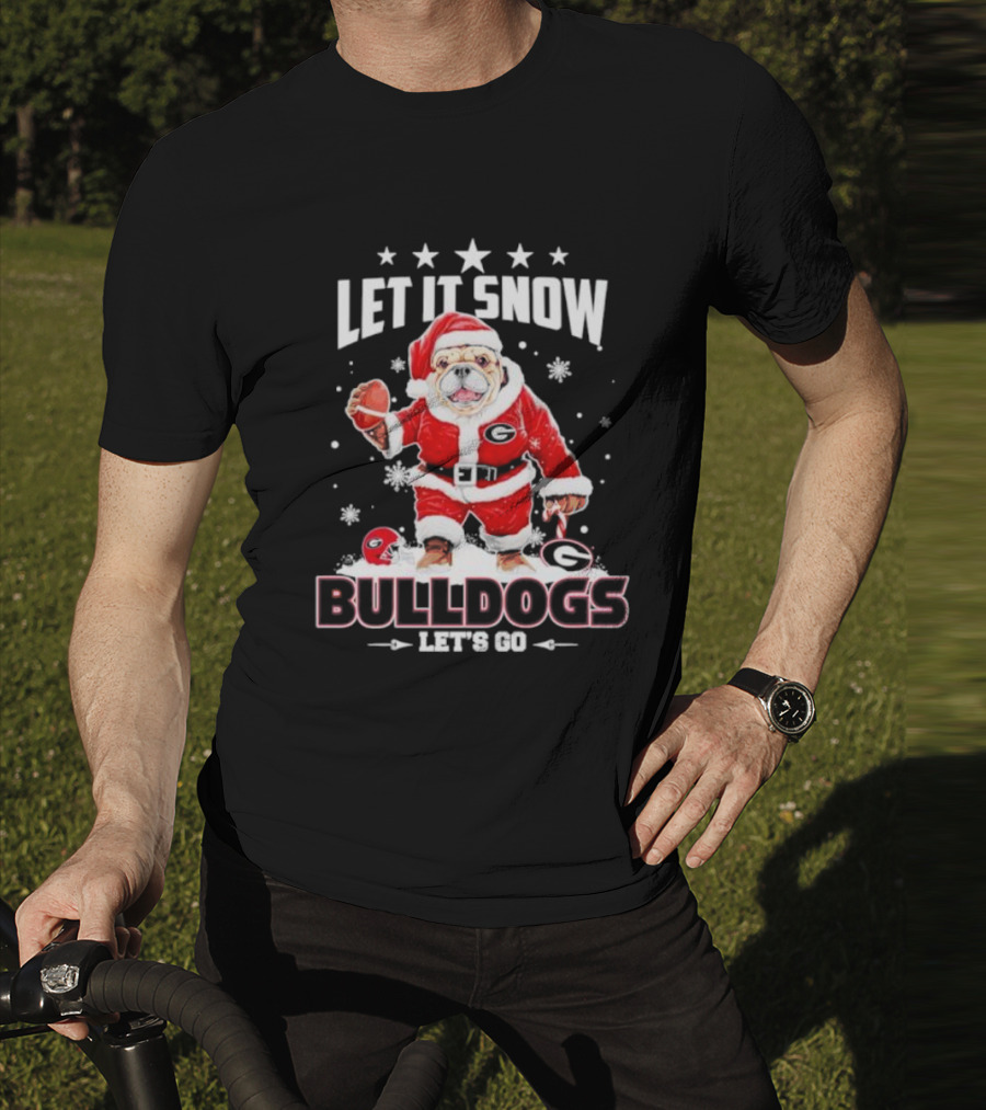 Santa Let It Snow Bulldogs Let's Go Football Christmas T-Shirt