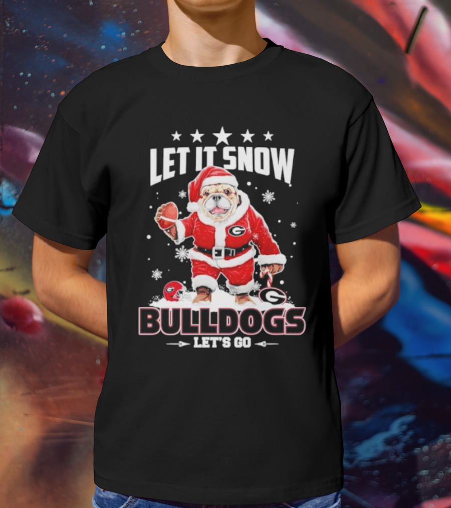 Santa Let It Snow Bulldogs Let's Go Football Christmas T-Shirt
