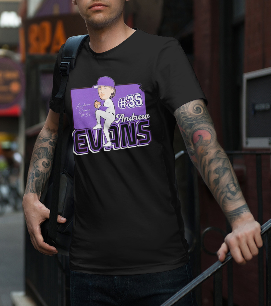 Andrew Evans #35 Kansas State Baseball Signature T-Shirt