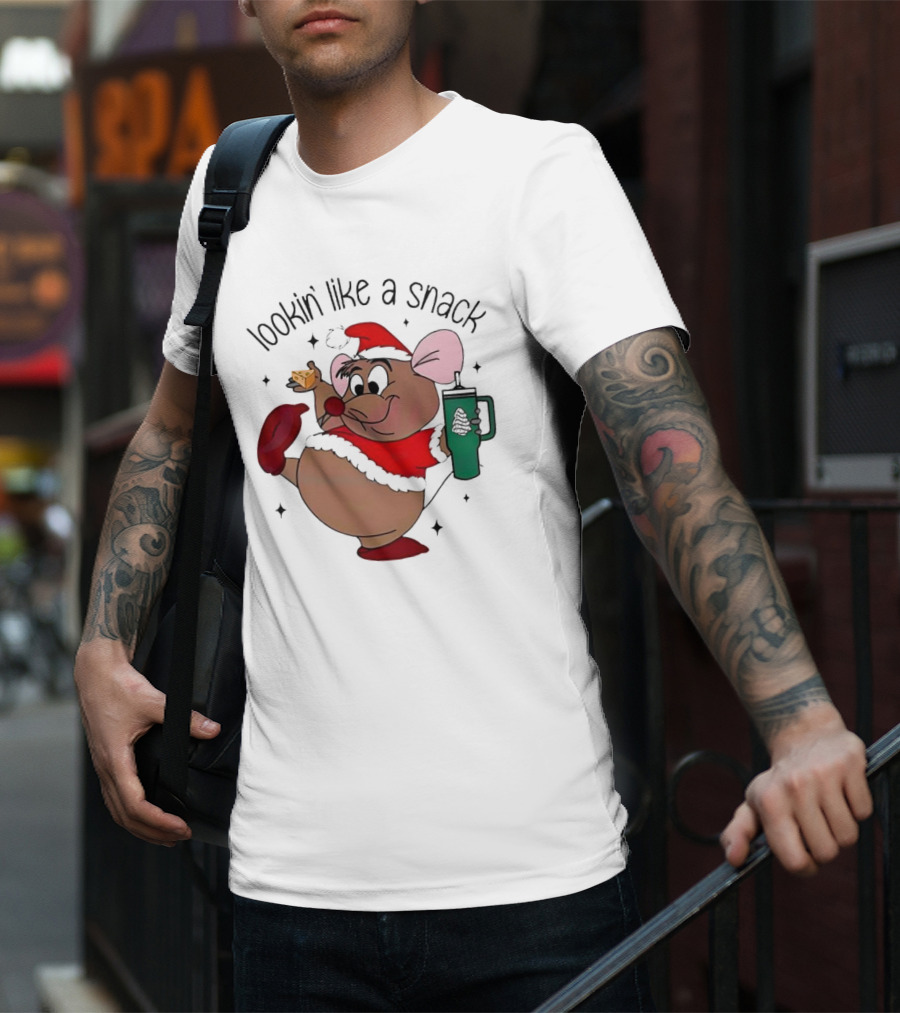 Cinderella Gusgus Lookin Like A Snack Christmas Santa Outfit With Cookie And Drink T-Shirt