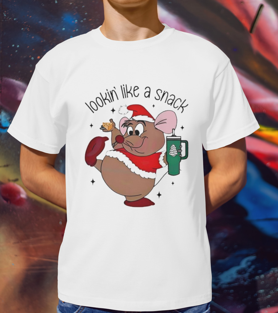 Cinderella Gusgus Lookin Like A Snack Christmas Santa Outfit With Cookie And Drink T-Shirt