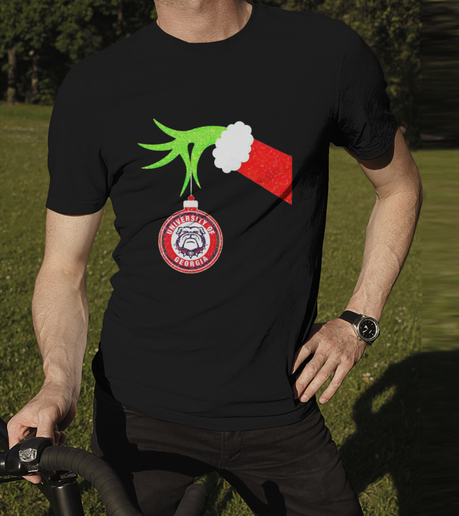 Grinch Hand Holding University Of Georgia Bulldogs Christmas T-Shirt