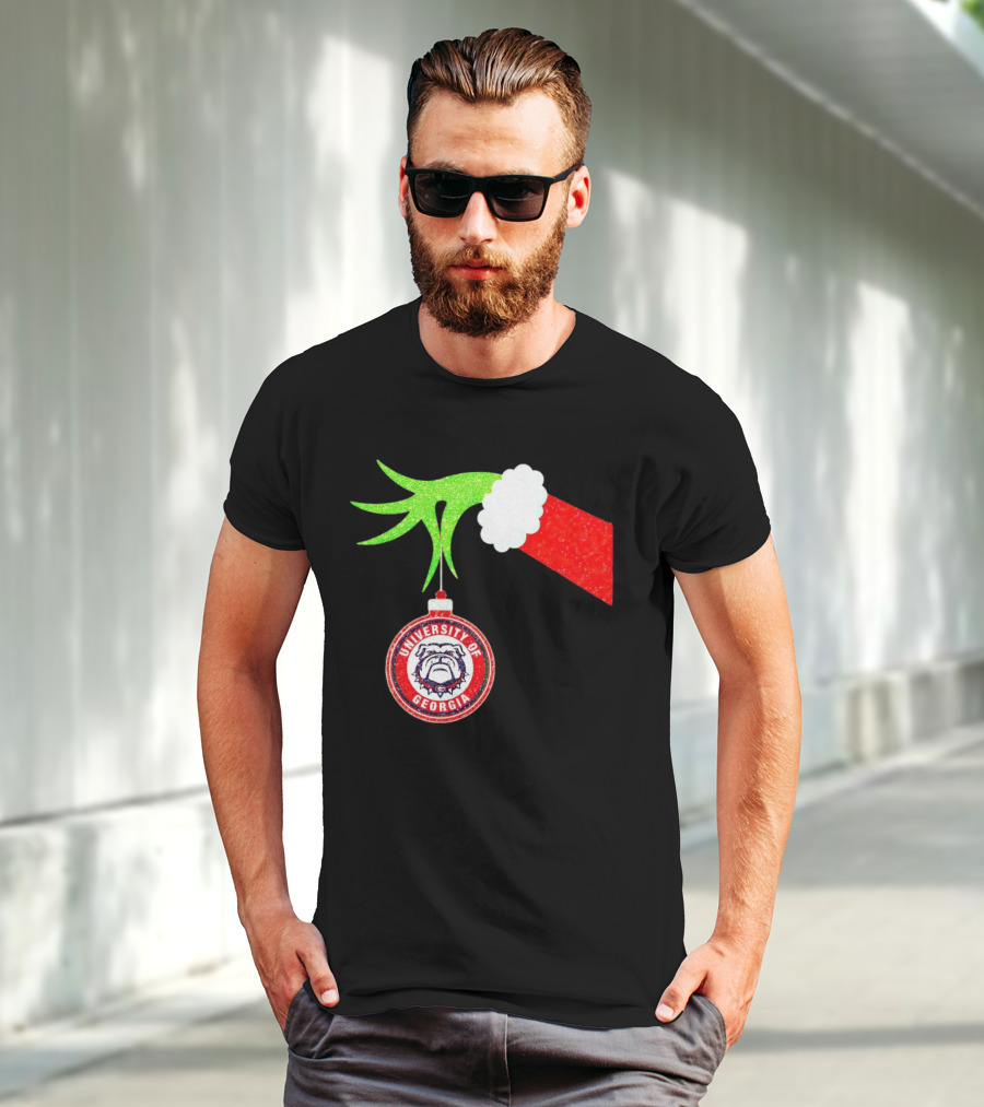 Grinch Hand Holding University Of Georgia Bulldogs Christmas T-Shirt