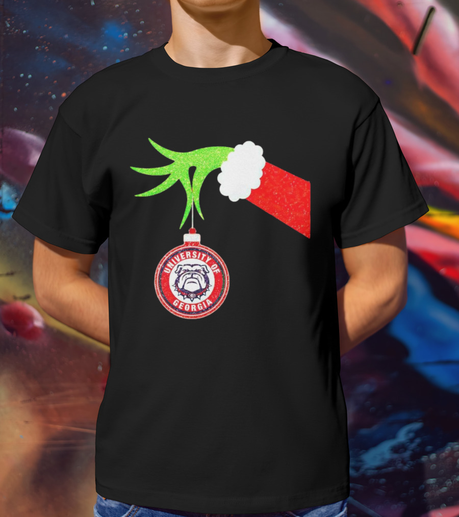 Grinch Hand Holding University Of Georgia Bulldogs Christmas T-Shirt
