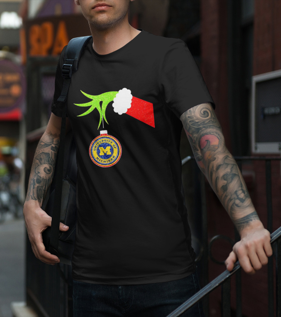 University Of Michigan Christmas Grinch Hand T-Shirt