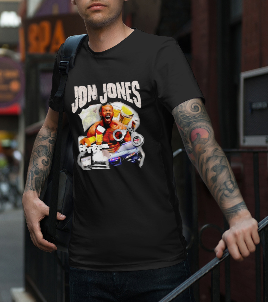 Jon Jones Vintage Police Car Handcuffs Pills Bottles T-Shirt