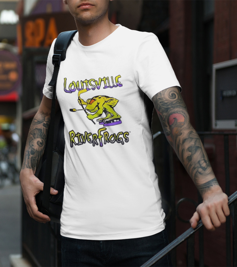 Louisville RiverFrogs Frog Playing Hockey T-Shirt