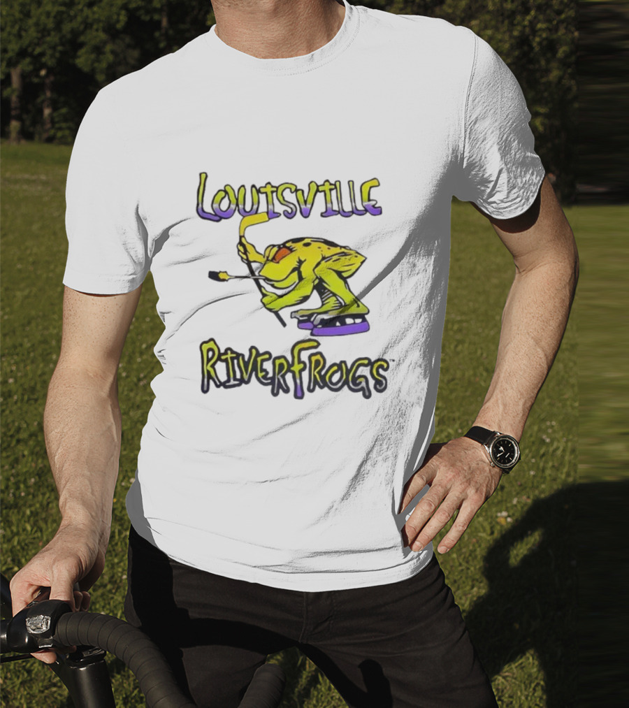 Louisville RiverFrogs Frog Playing Hockey T-Shirt