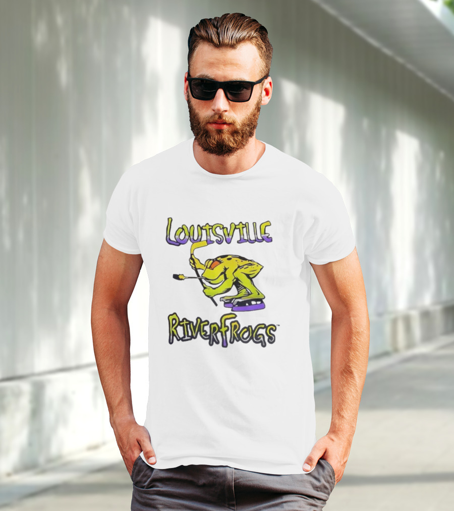 Louisville RiverFrogs Frog Playing Hockey T-Shirt