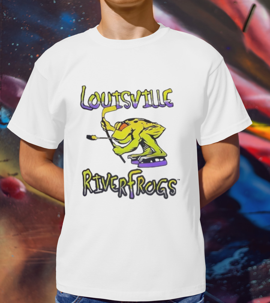 Louisville RiverFrogs Frog Playing Hockey T-Shirt