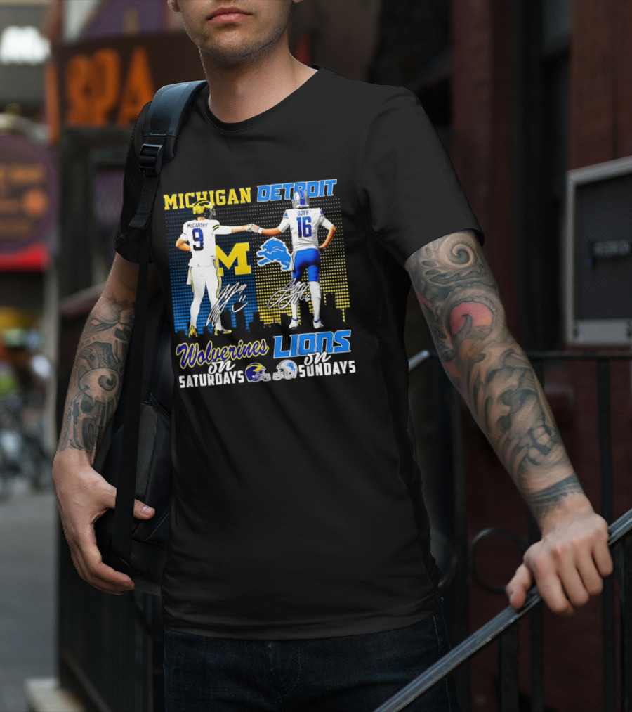 Michigan Wolverines McCarthy On Saturdays Detroit Lions Goff On Sundays T-Shirt