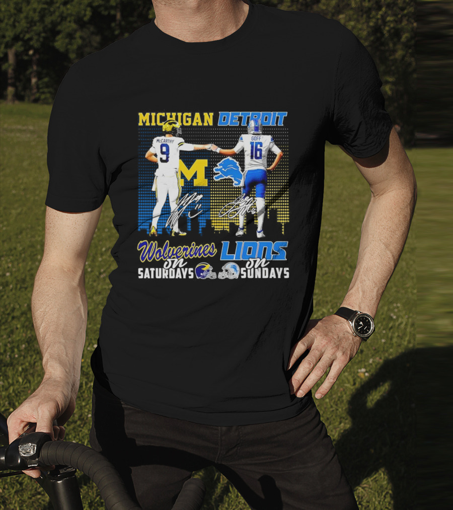 Michigan Wolverines McCarthy On Saturdays Detroit Lions Goff On Sundays T-Shirt