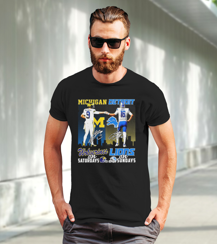 Michigan Wolverines McCarthy On Saturdays Detroit Lions Goff On Sundays T-Shirt