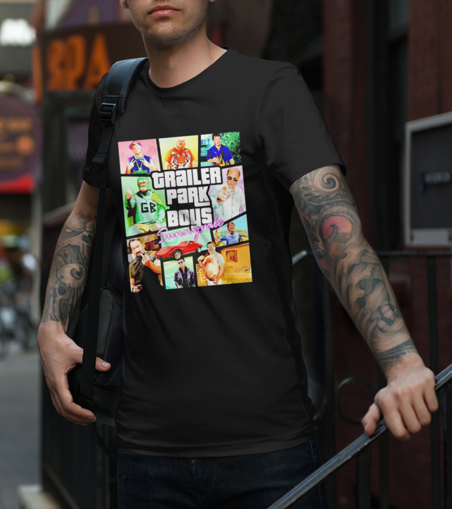 Trailer Park Boys Sunnyvale Collage Of Characters And Car In Vibrant Colors T-Shirt