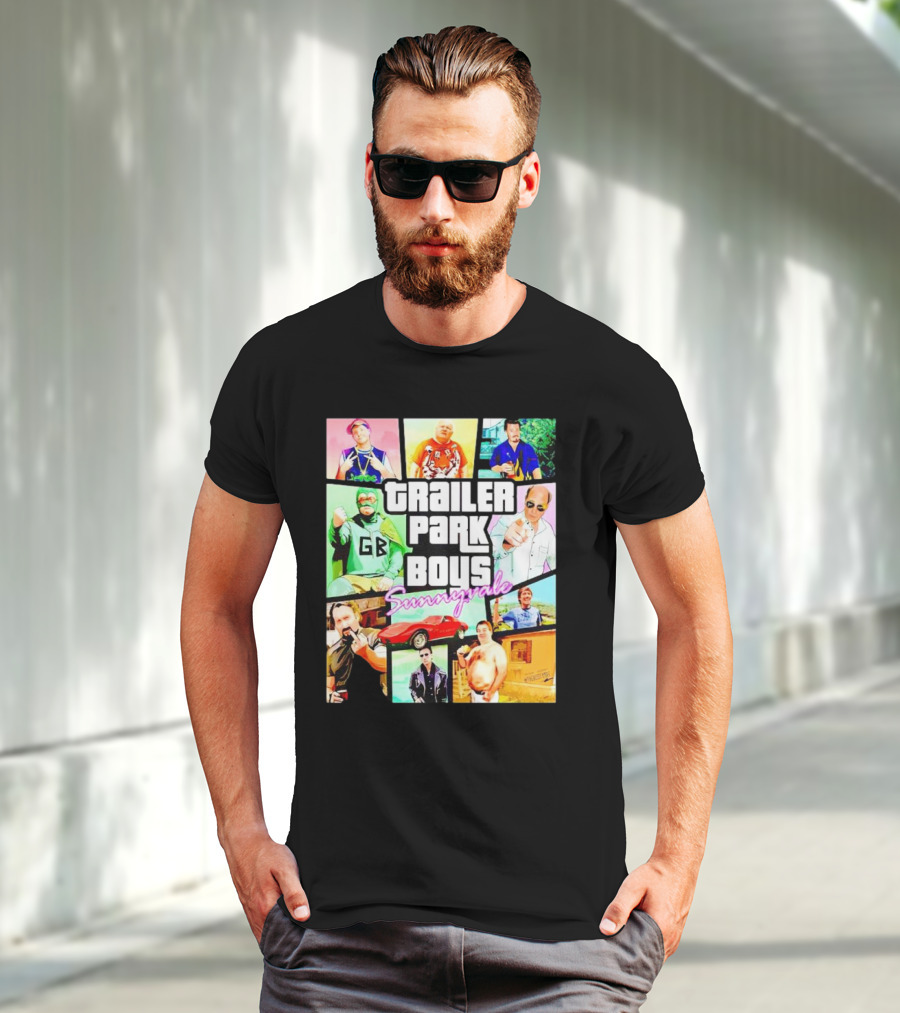 Trailer Park Boys Sunnyvale Collage Of Characters And Car In Vibrant Colors T-Shirt
