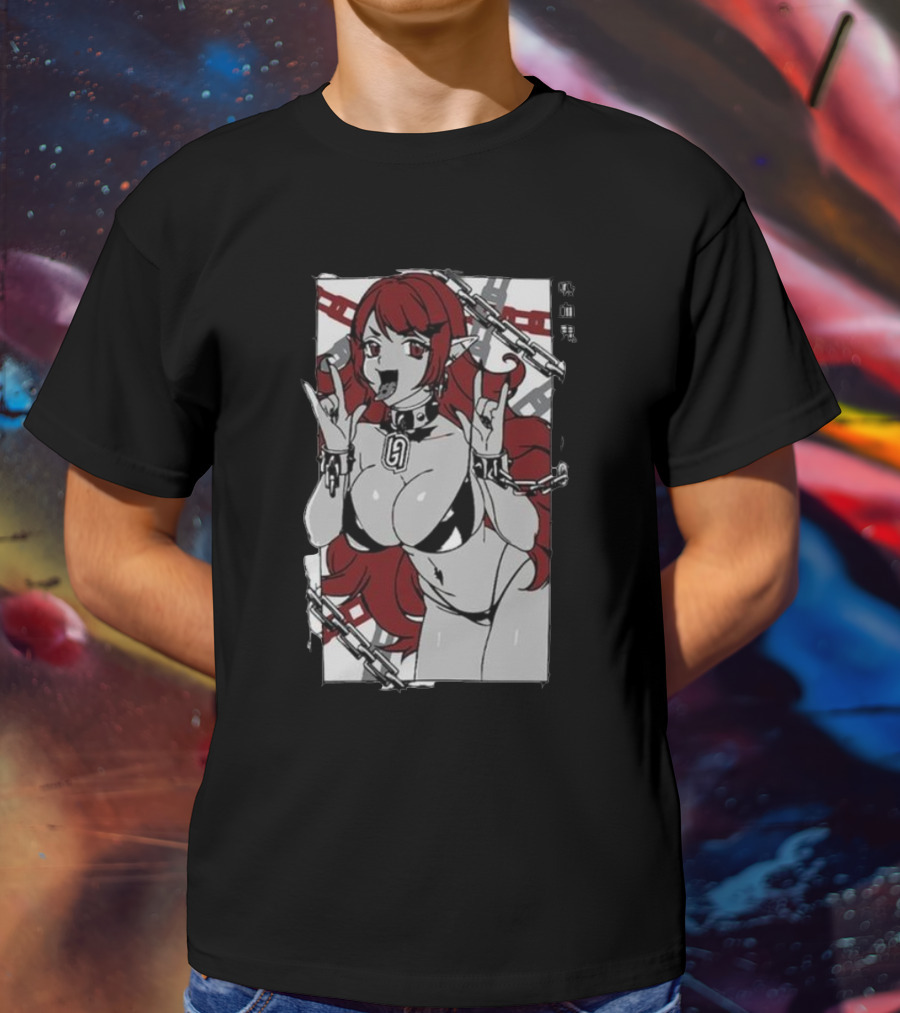 Vampiress Waifu Anime Red Hair Chains Gothic T-Shirt
