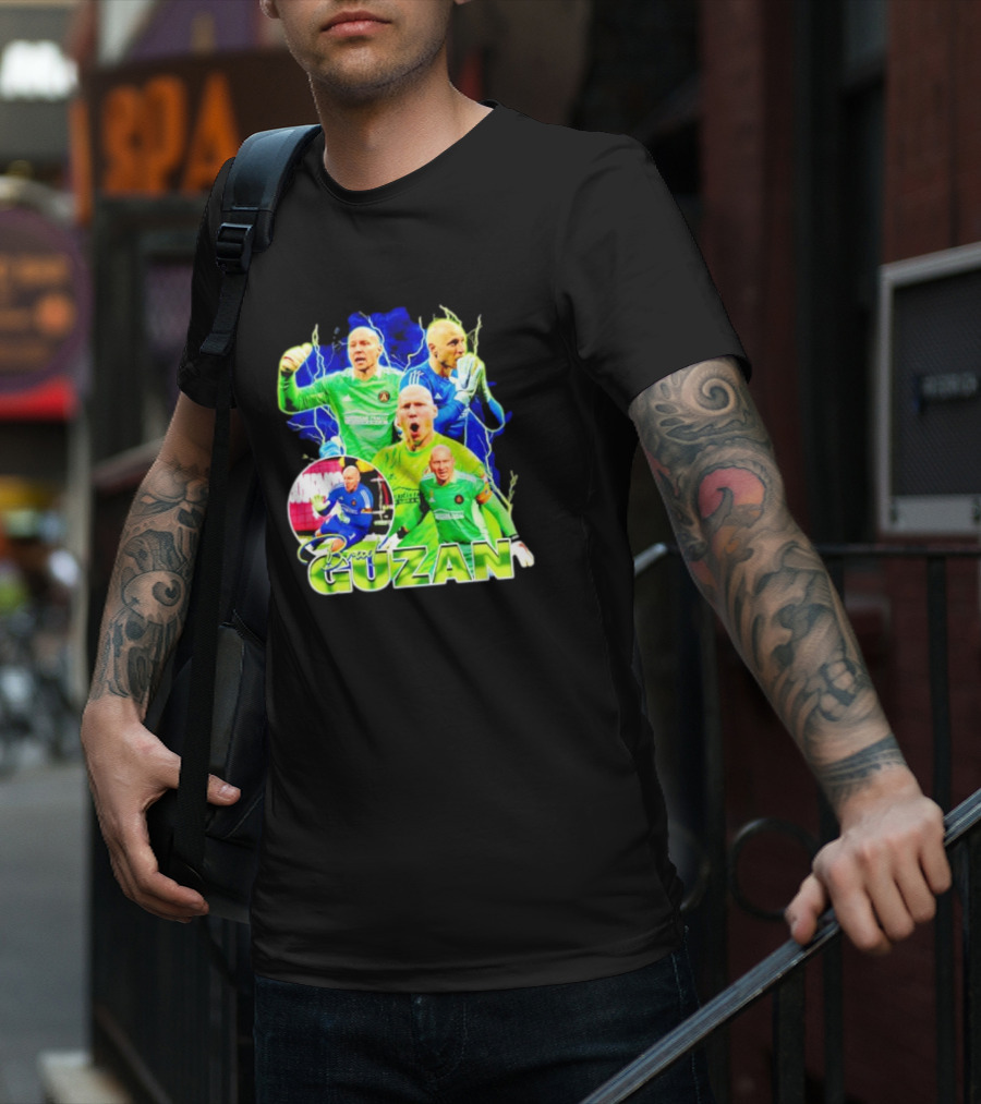 Brad Guzan Atlanta United Green And Blue Lightning Soccer Montage T-Shirt