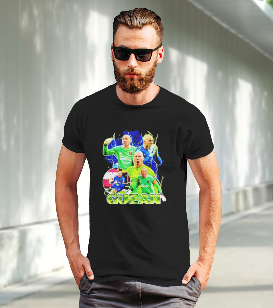 Brad Guzan Atlanta United Green And Blue Lightning Soccer Montage T-Shirt