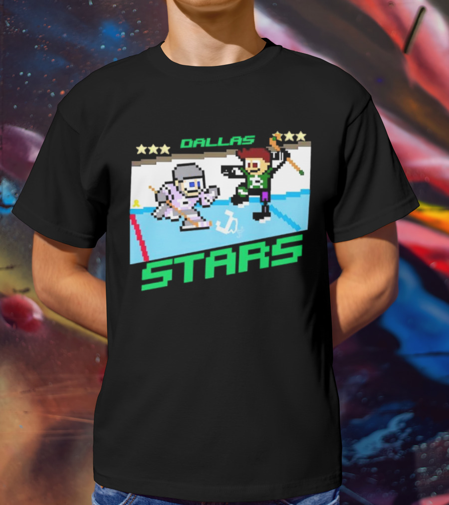 Dallas Stars Hockey Fights Cancer Pixel Art Jayden T-Shirt