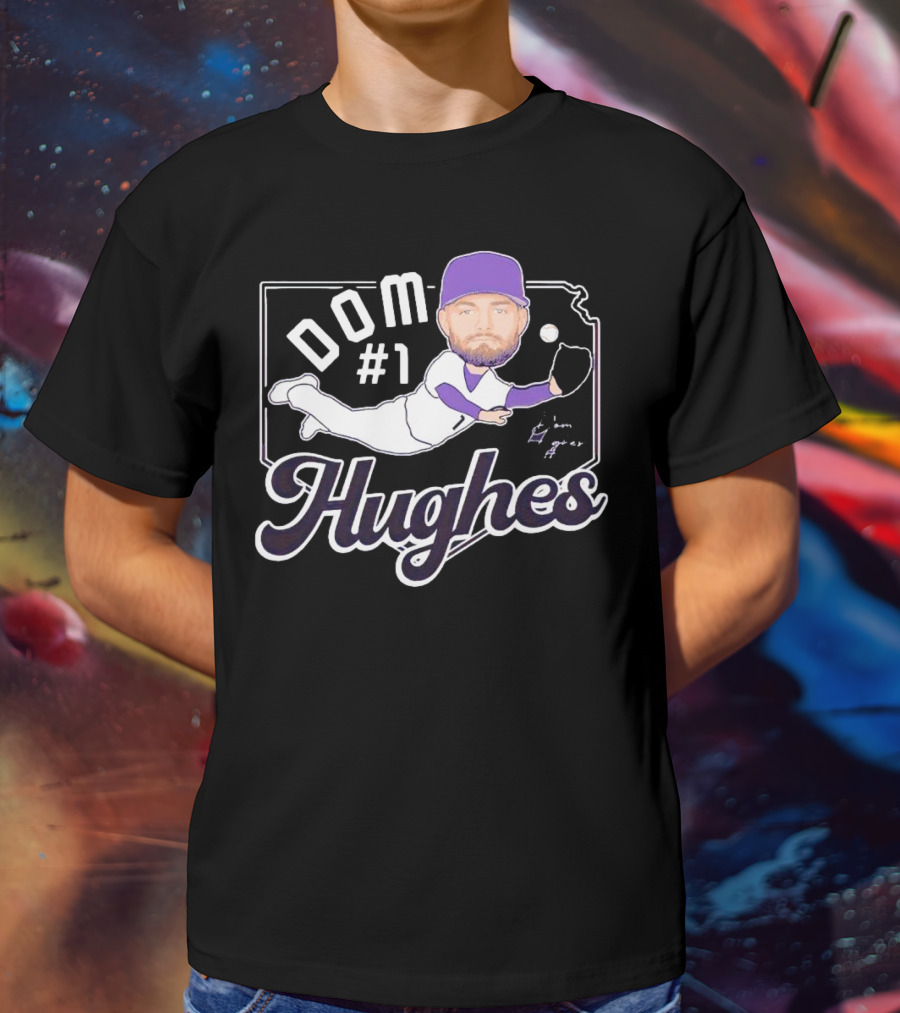 Dom #1 Hughes Caricature Baseball Player Signature T-Shirt