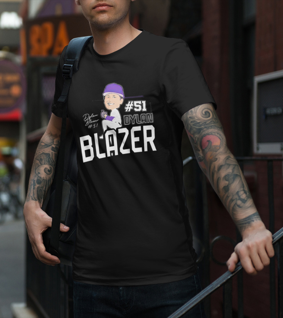 Dylan Blazer #51 Caricature Signature Baseball T-Shirt