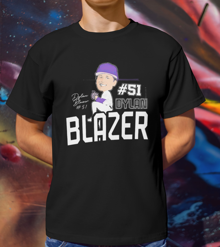 Dylan Blazer #51 Caricature Signature Baseball T-Shirt
