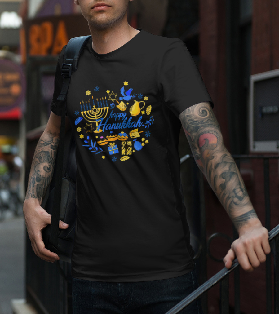 Happy Hanukkah Menorah Dreidel Gifts Star Of David Celebrations T-Shirt